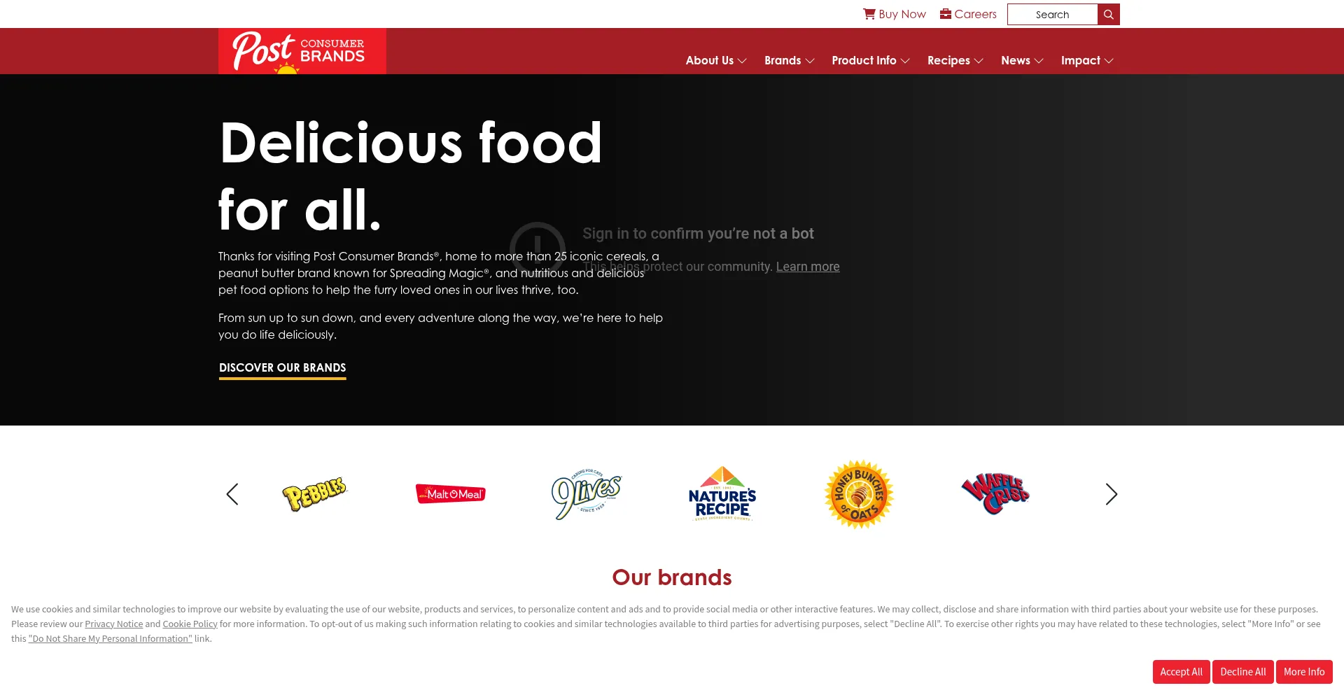 Website screenshot of Postconsumerbrands.com