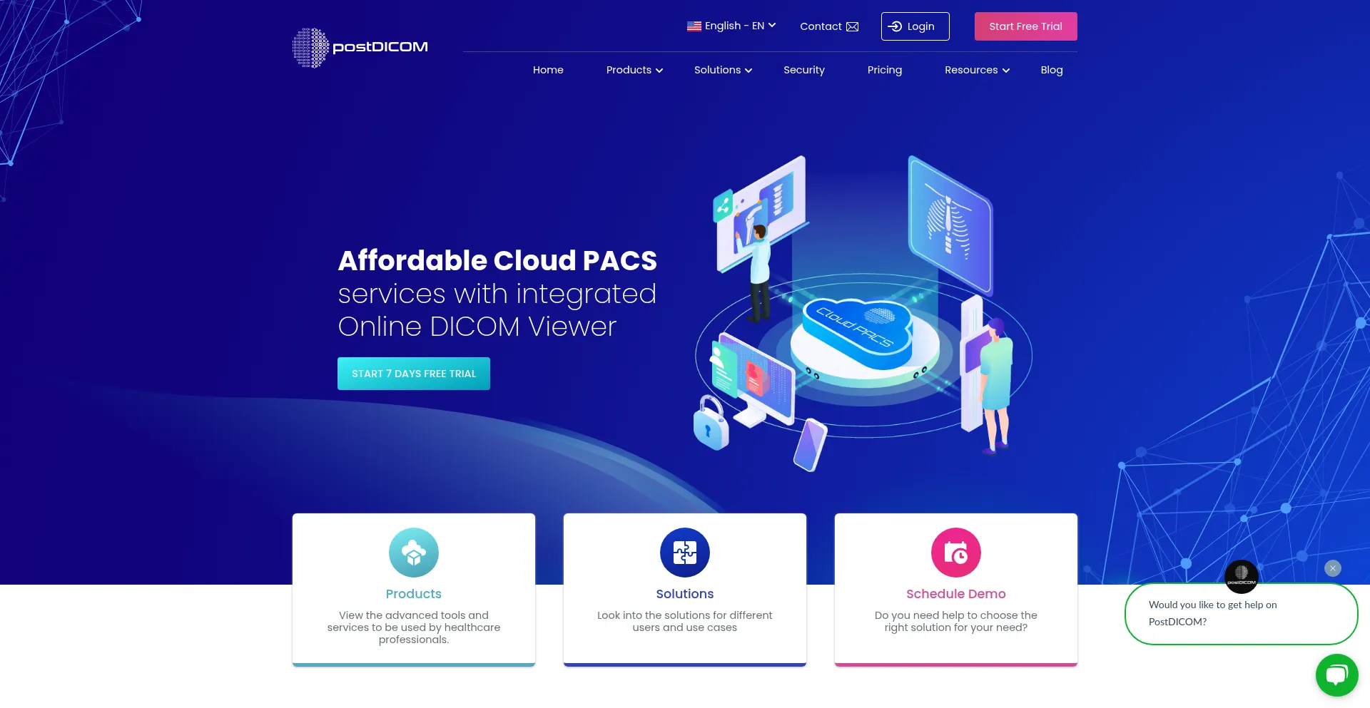 Website screenshot of Postdicom.com