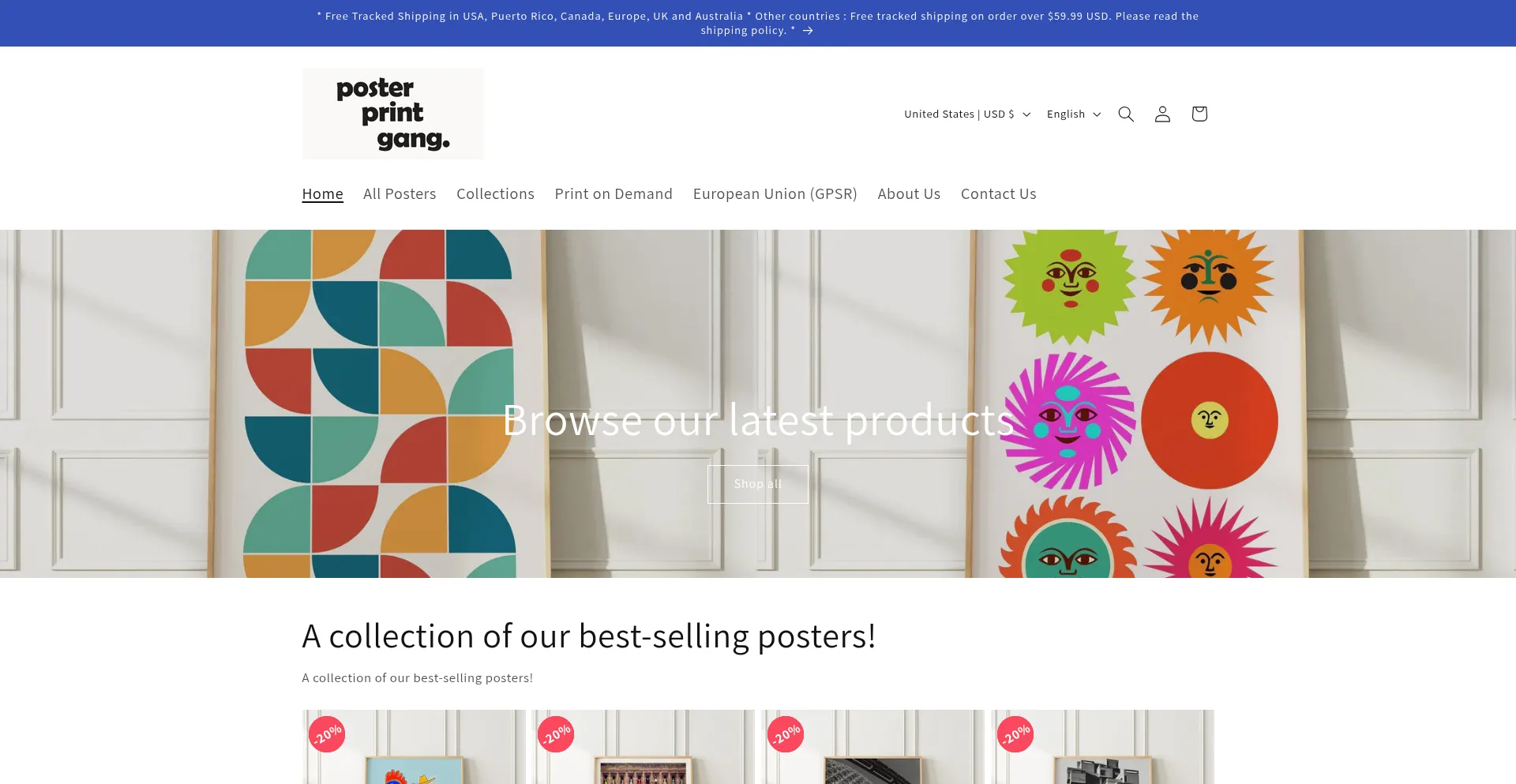 Website screenshot of Posterprintgang.com