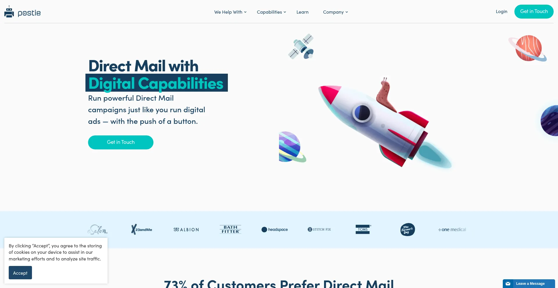 Website screenshot of Postie.com