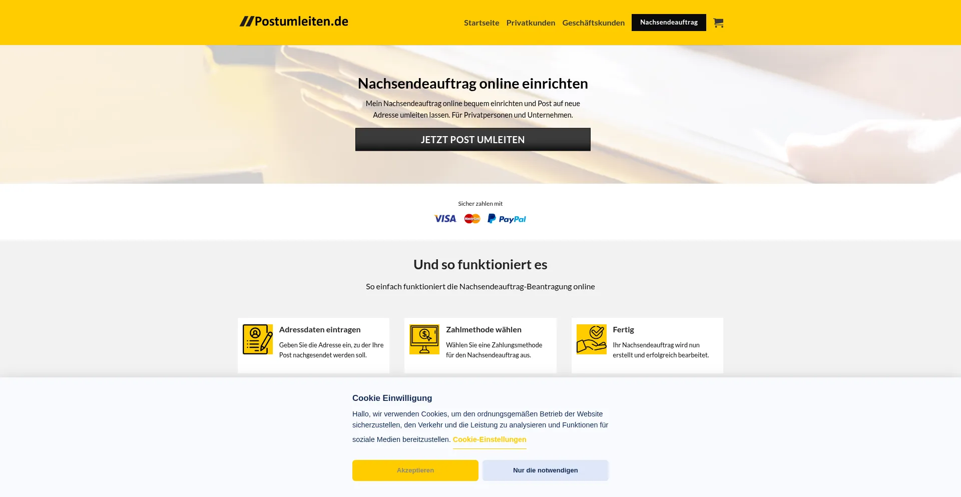 Website screenshot of Postumleiten.de