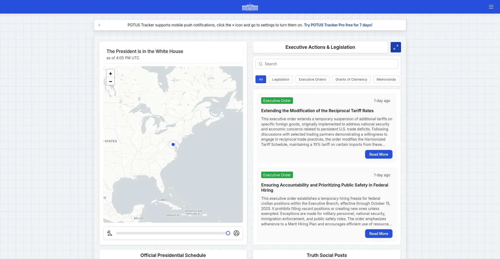 Website screenshot of Potustracker.us