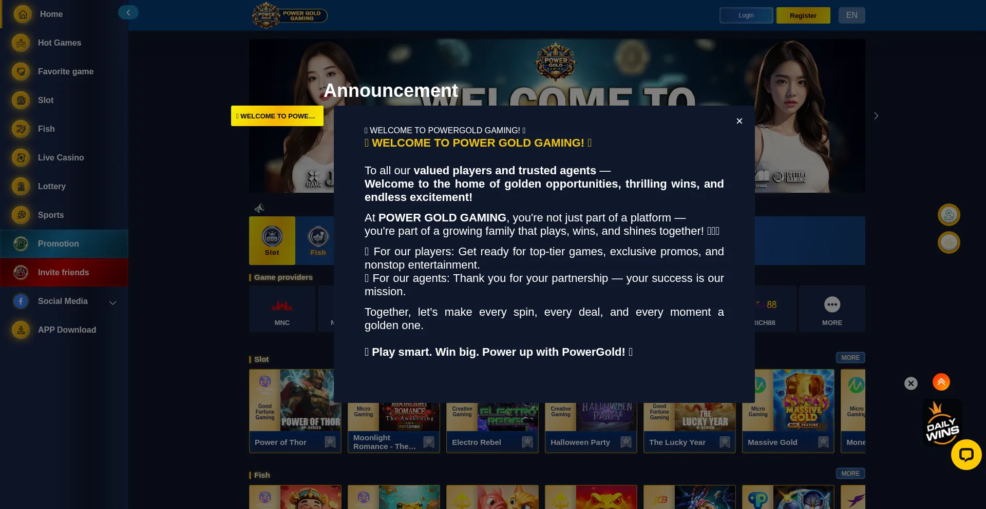 Website screenshot of Powergoldgaming777.vip