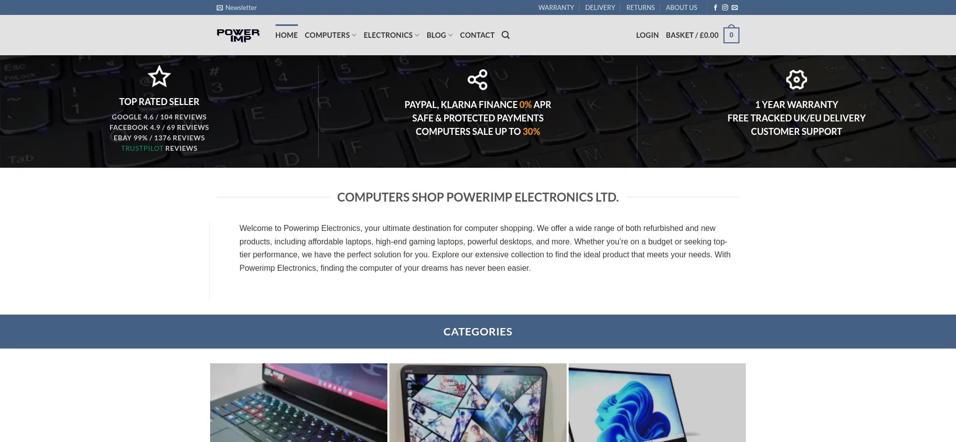 Website screenshot of Powerimp.co.uk