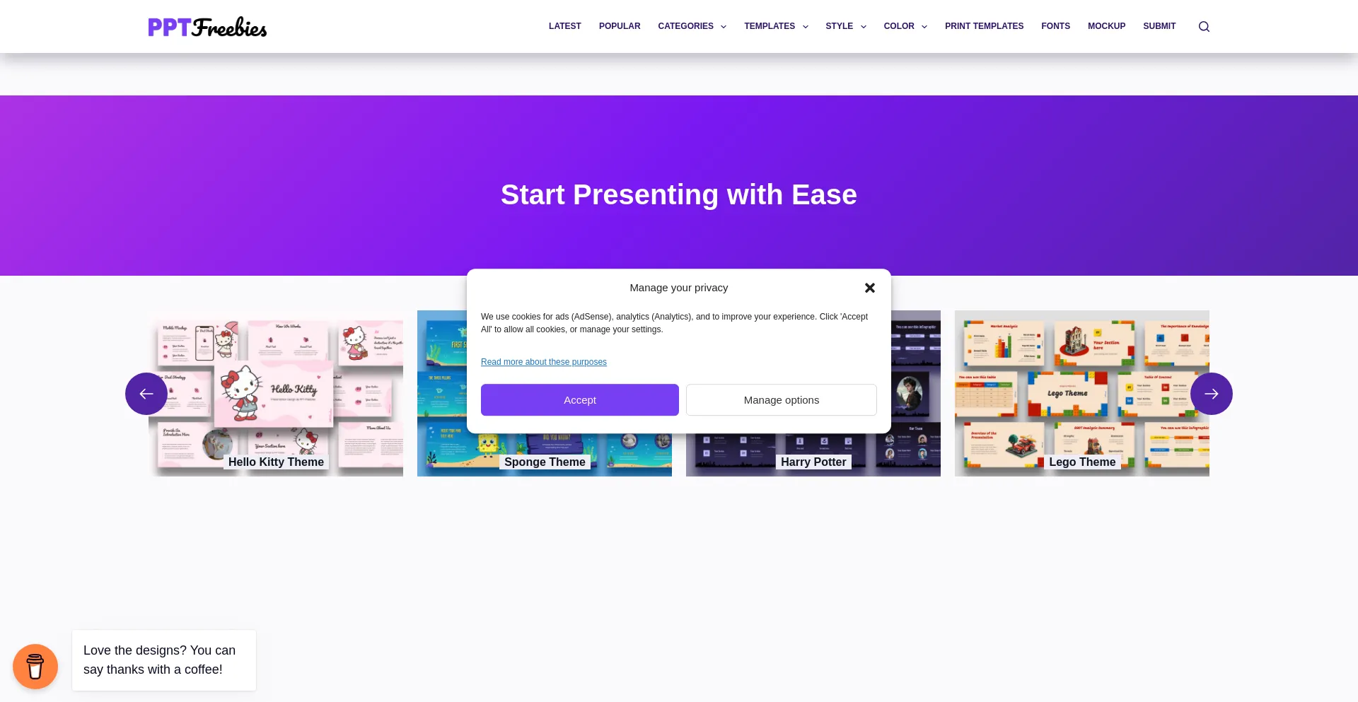 Website screenshot of Pptfreebies.com