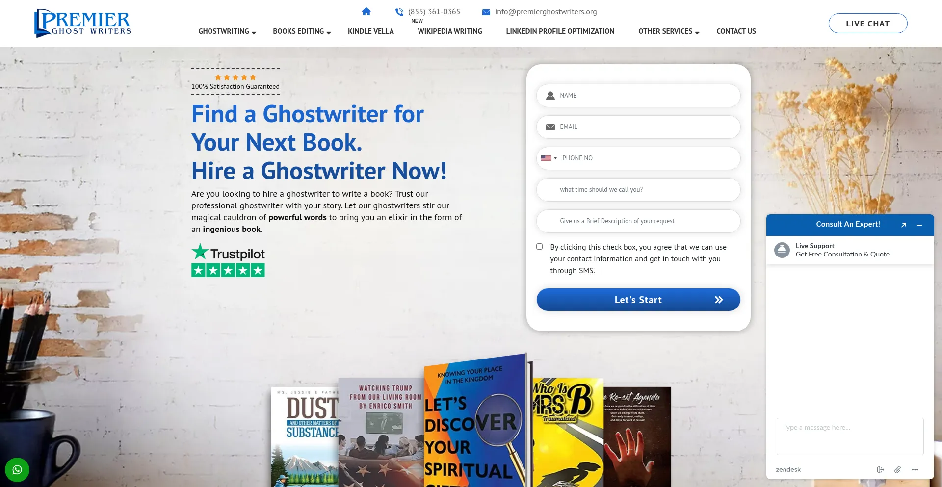 Website screenshot of Premierghostwriters.org