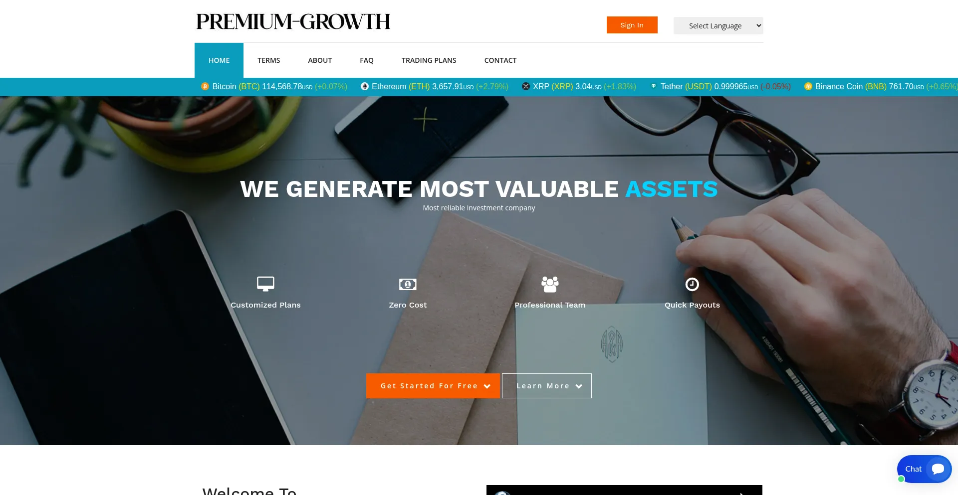 Website screenshot of Premium-growth.ltd