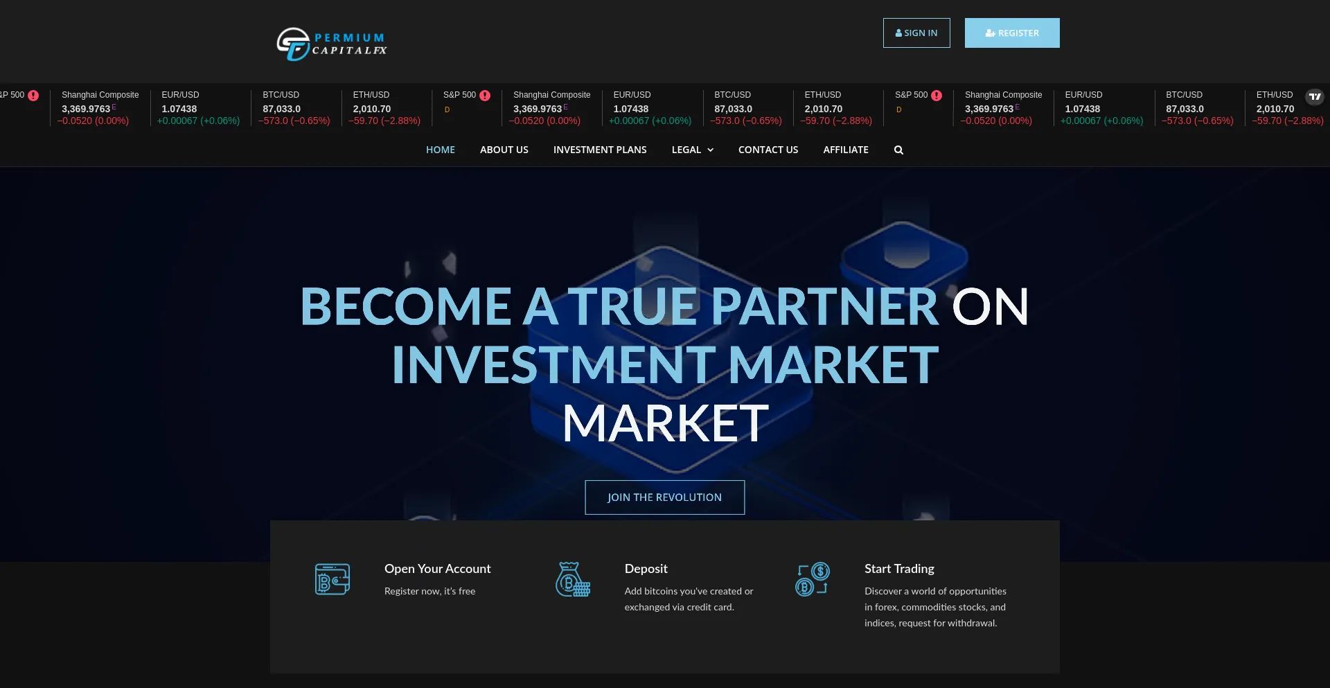 Website screenshot of Premiumcapitalfx.com