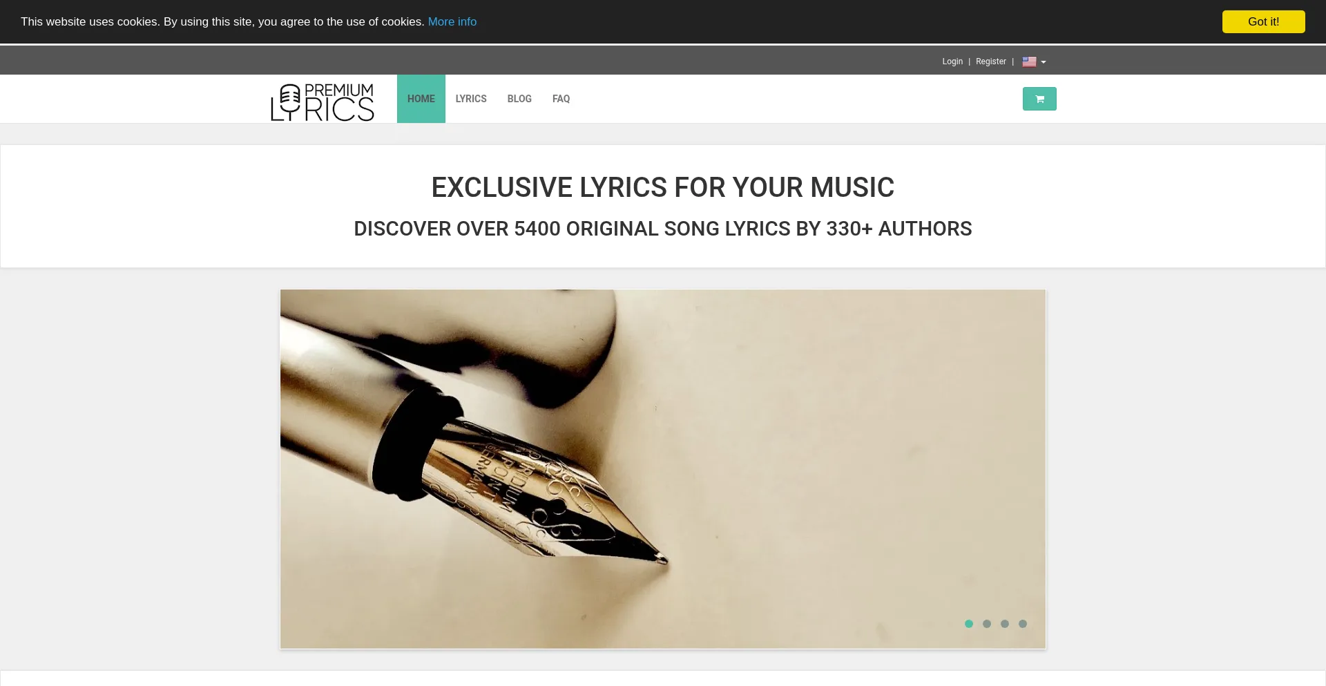 Website screenshot of Premiumlyrics.com