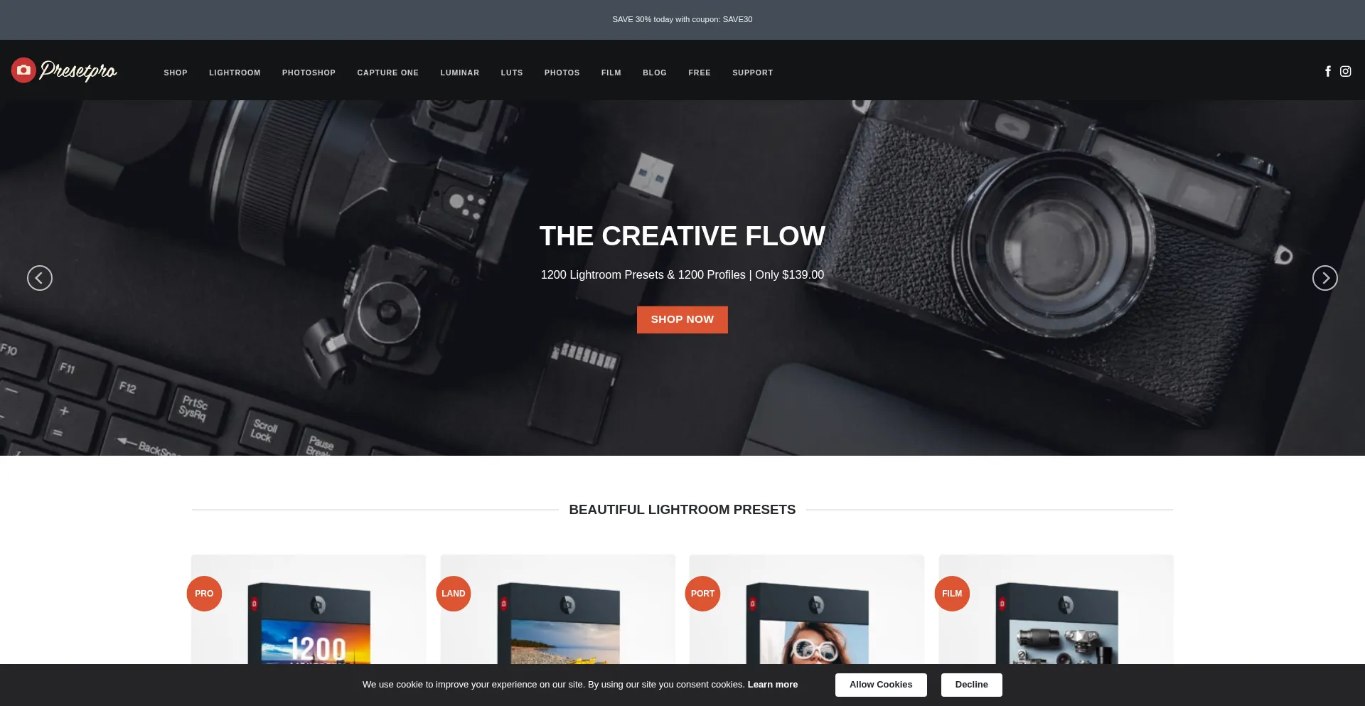 Website screenshot of Presetpro.com
