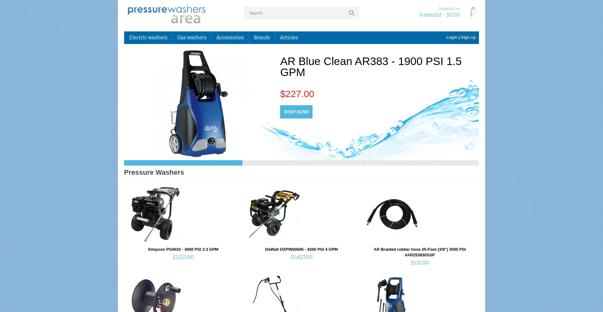 Website screenshot of Pressurewashersarea.com