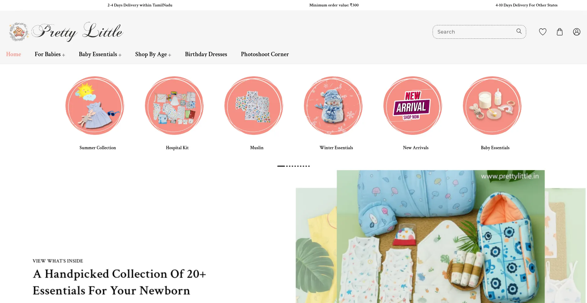 Website screenshot of Prettylittle.in