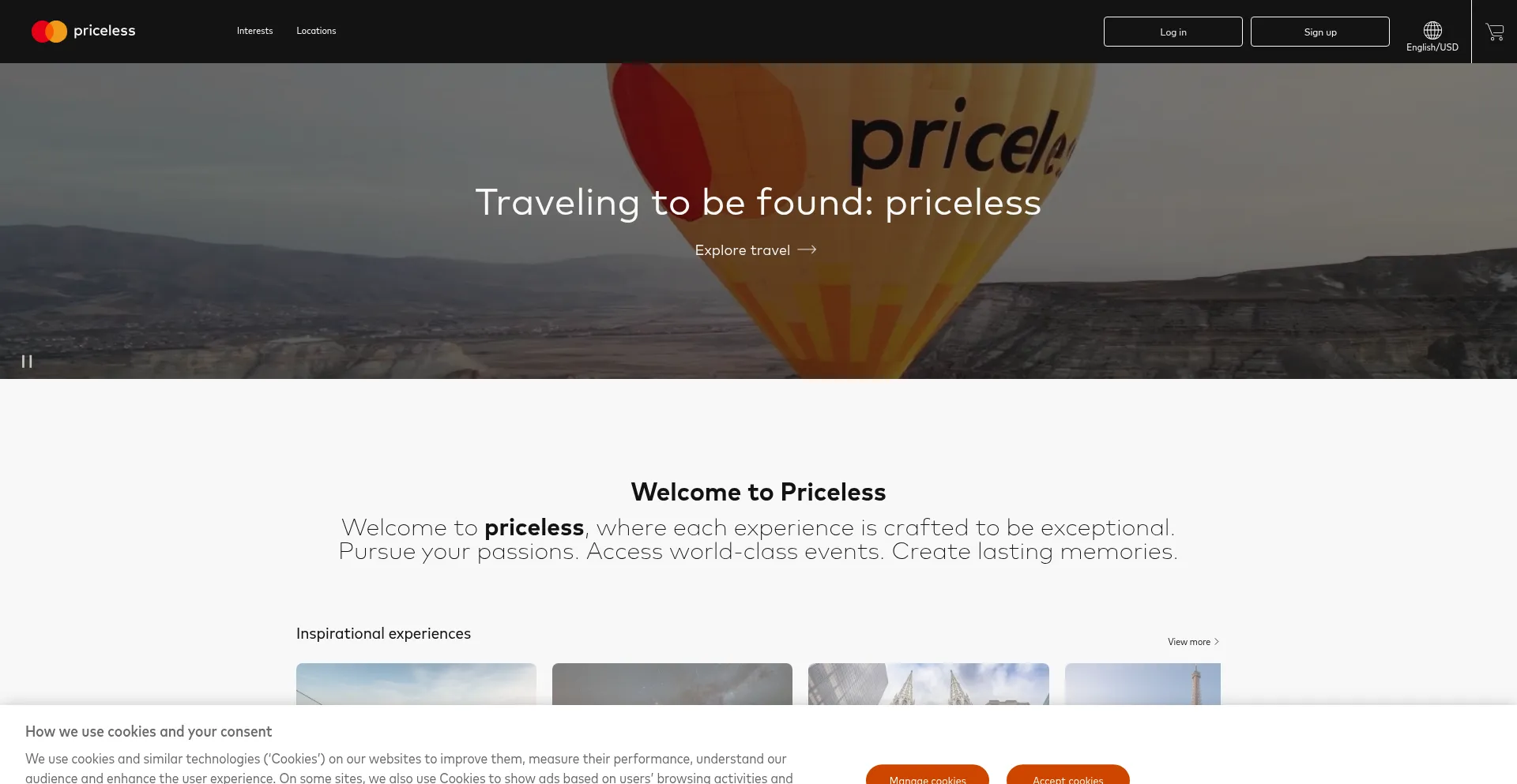 Website screenshot of Priceless.com