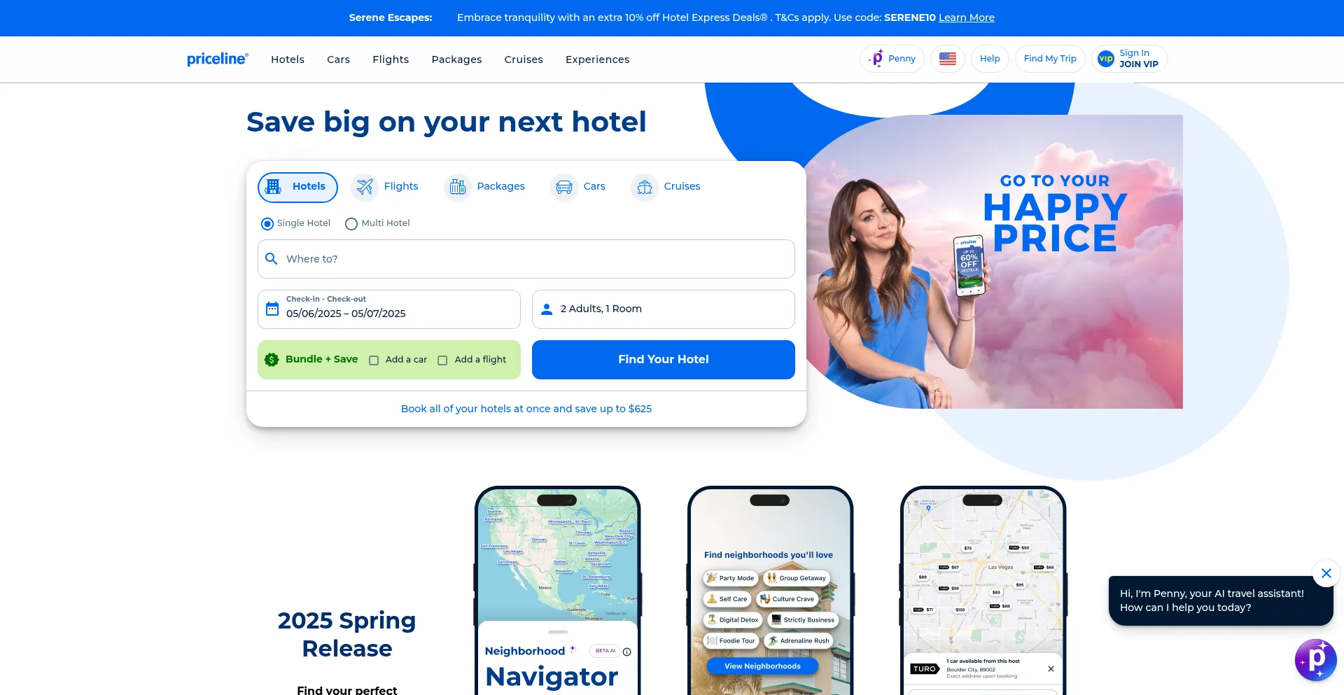 Website screenshot of Priceline.com