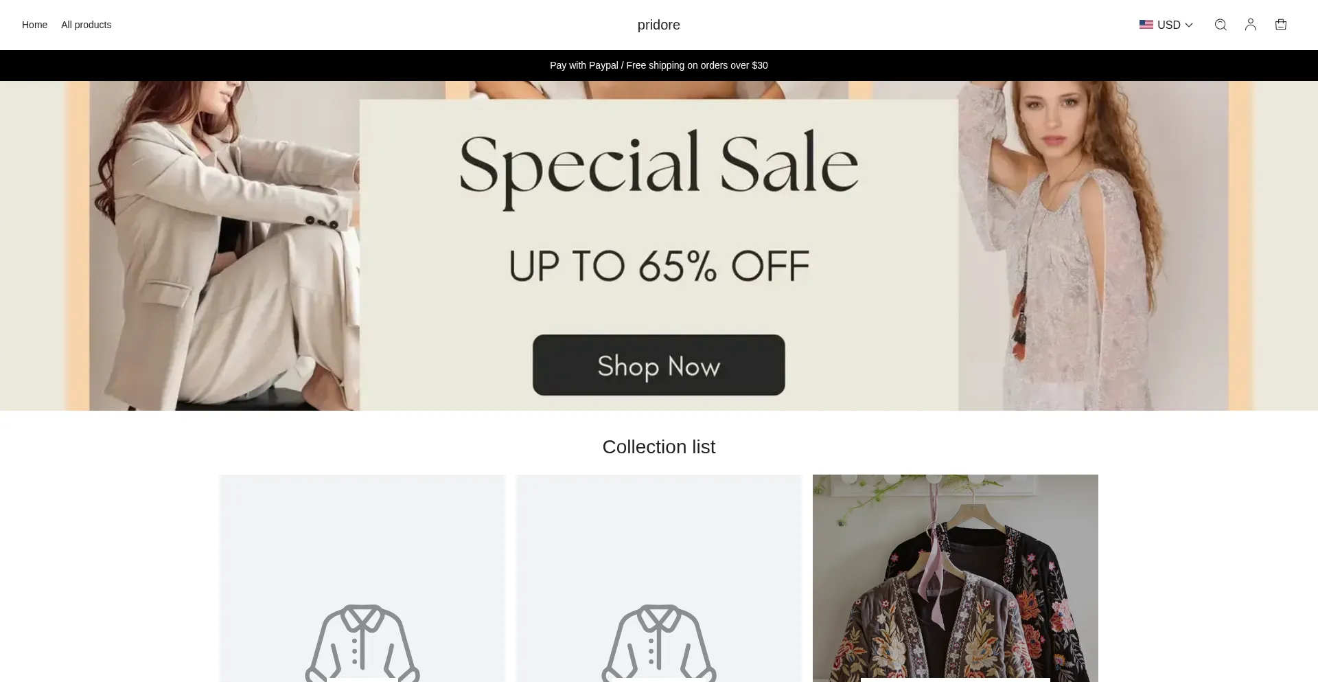 Website screenshot of Pridore.com