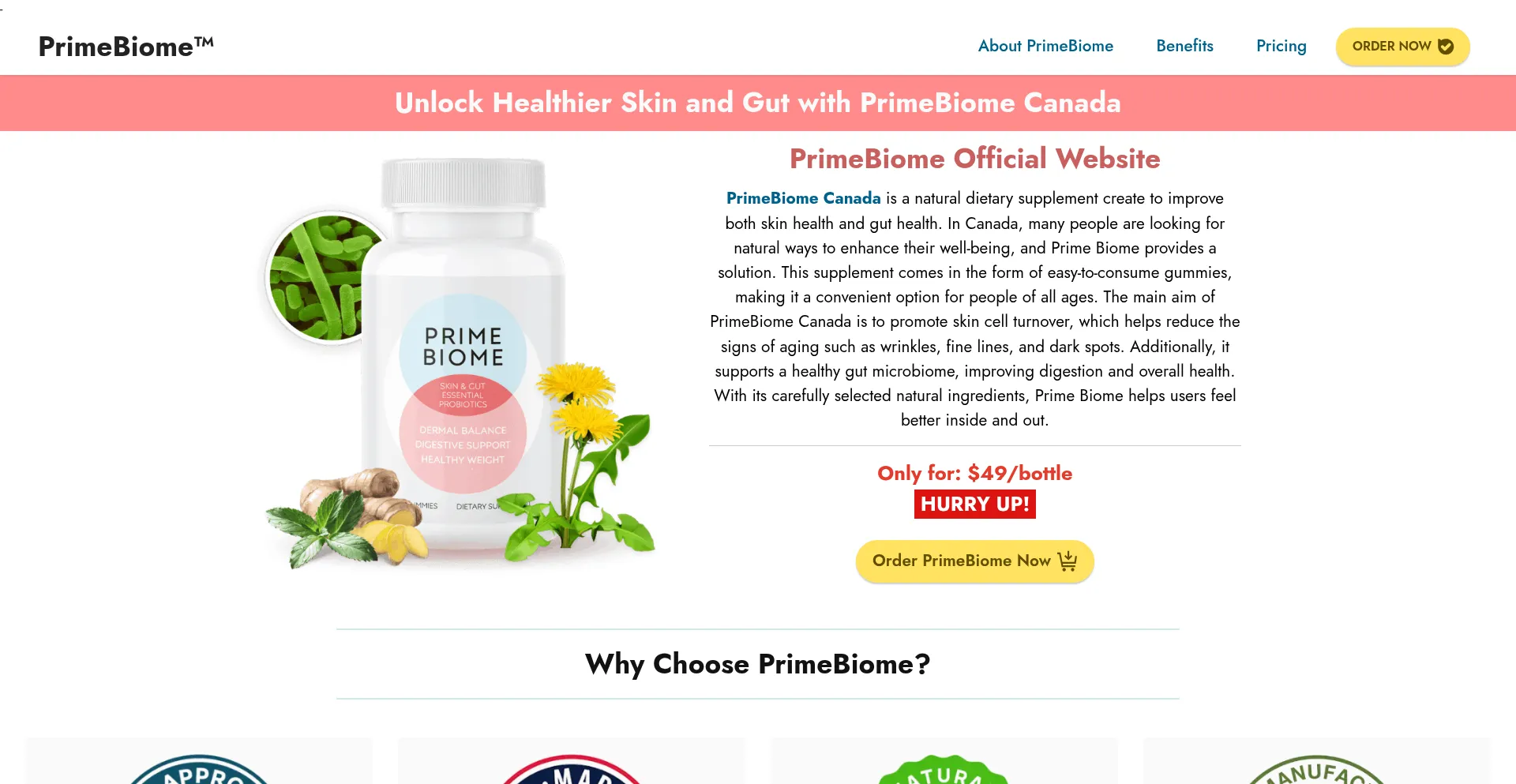 Website screenshot of Primebiomegummies.ca