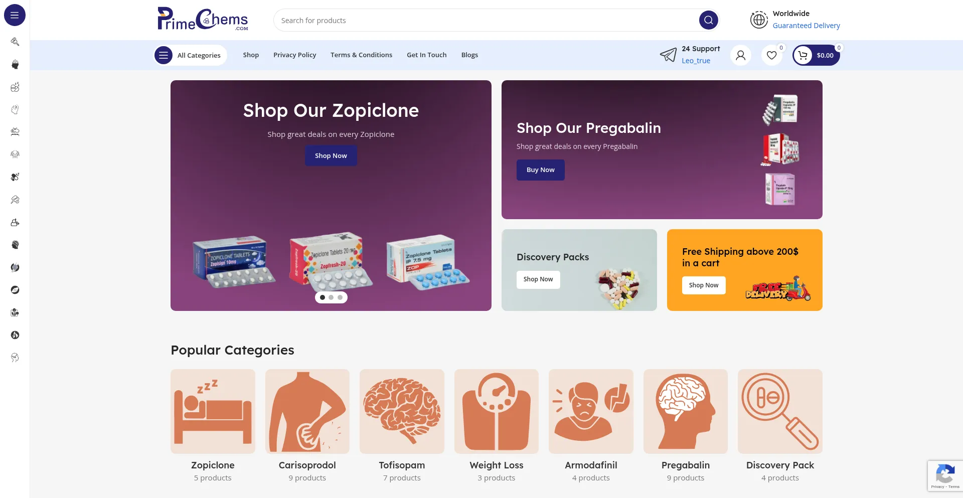 Website screenshot of Primechems.com