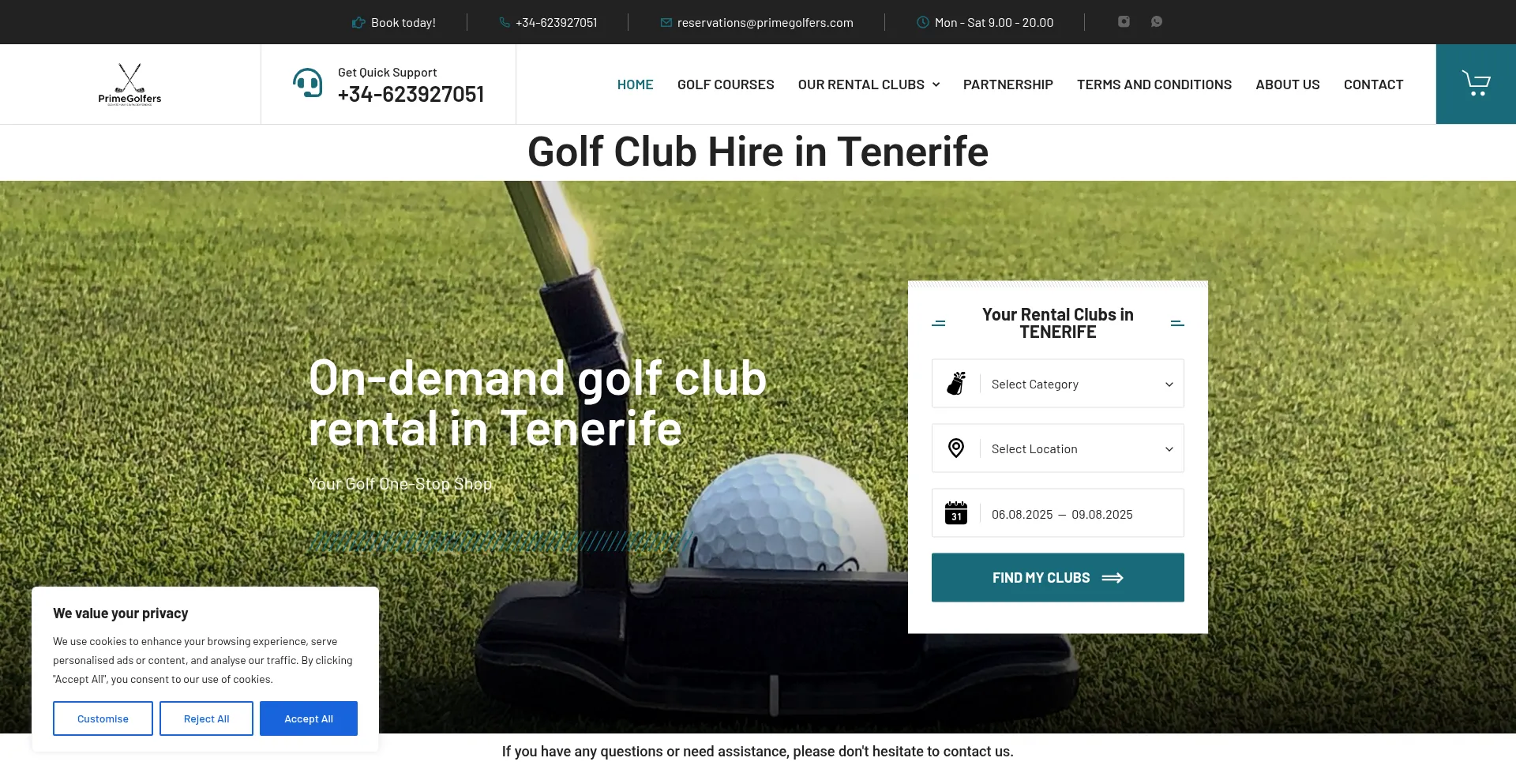 Website screenshot of Primegolfers.com