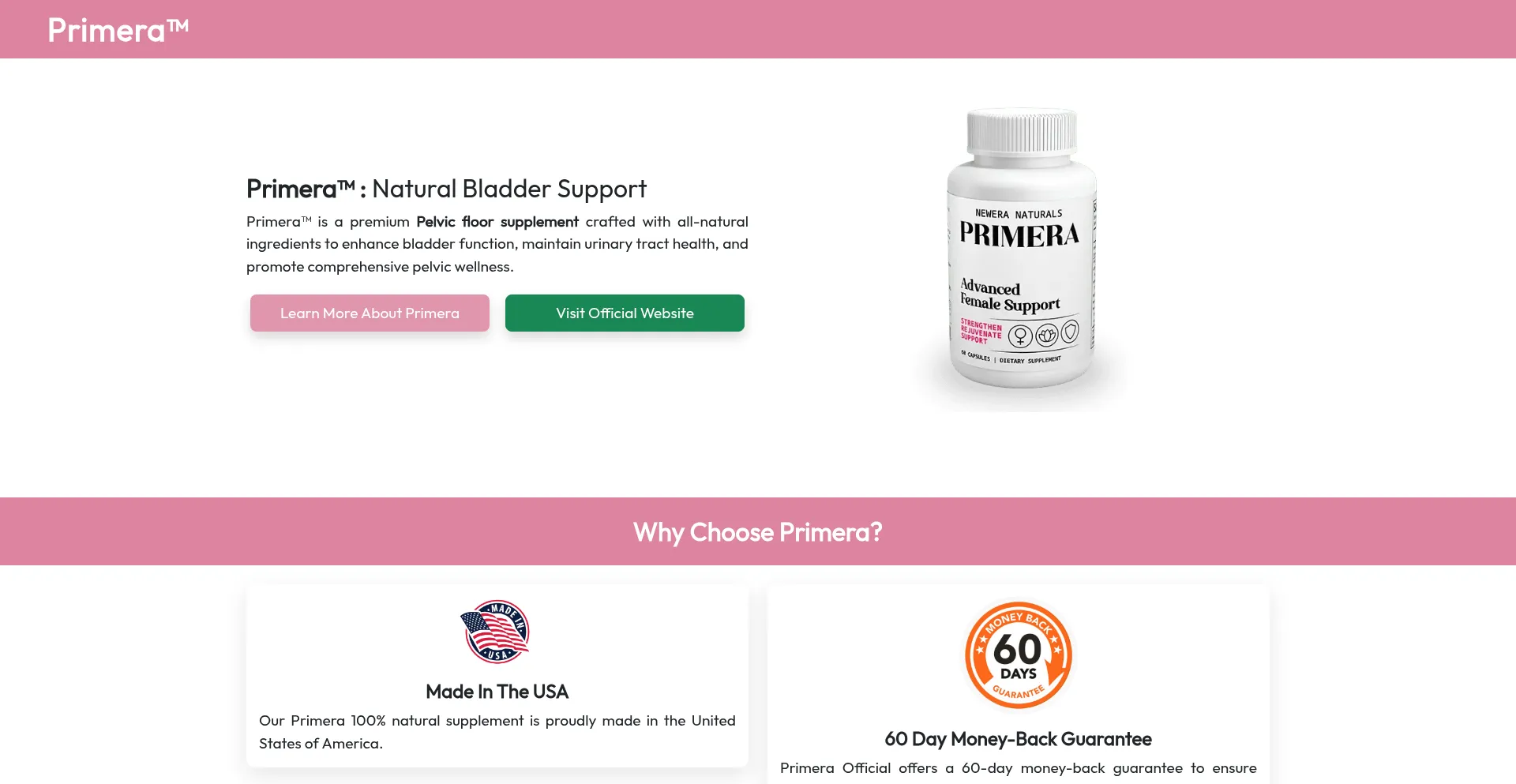 Website screenshot of Primerafemale.com