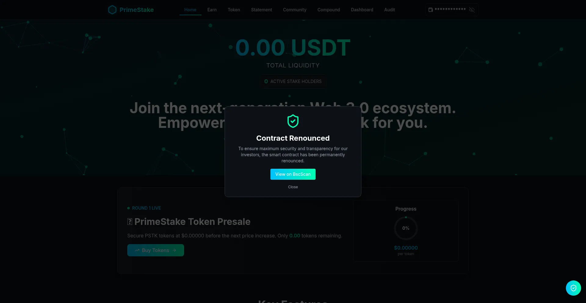 Website screenshot of Primestake.app