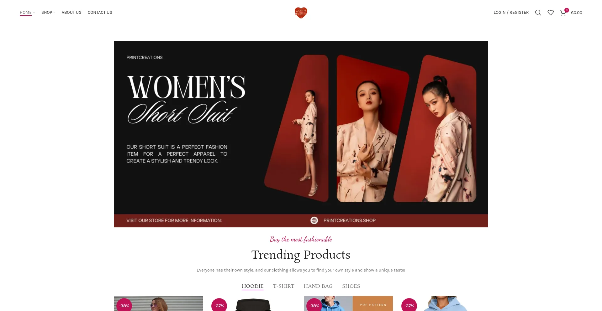 Website screenshot of Printcreations.shop