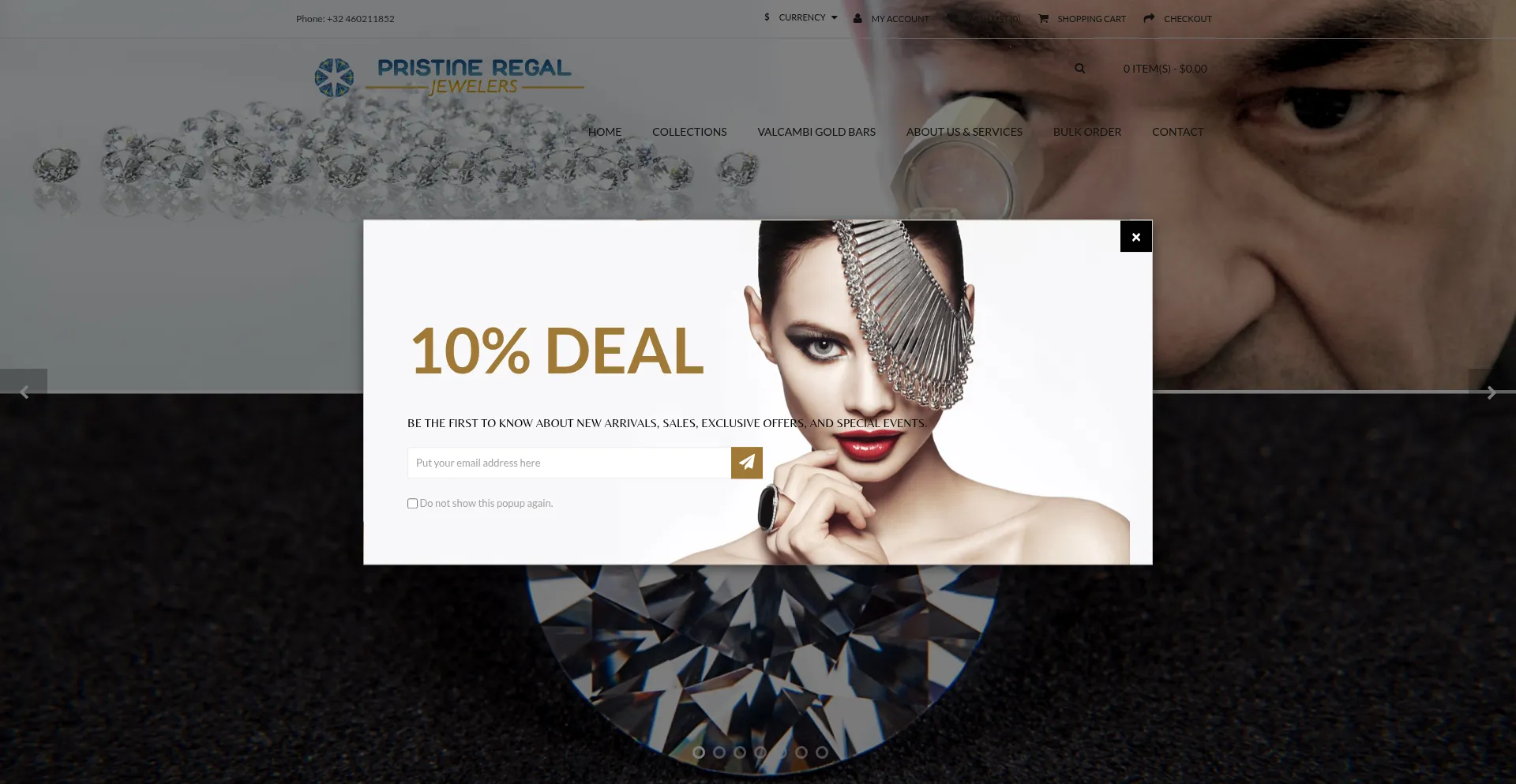 Website screenshot of Pristineregaljewelers.com