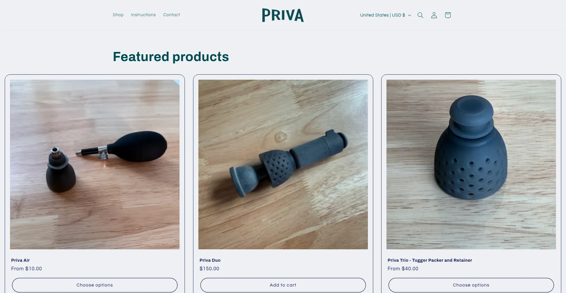 Website screenshot of Privaproducts.com