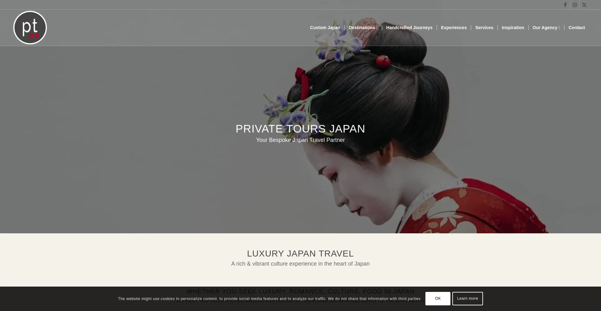 Website screenshot of Privatetours.jp