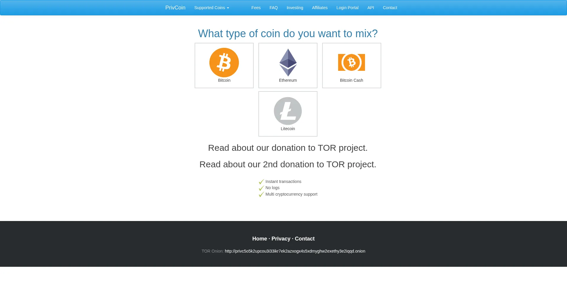 Website screenshot of Privcoin.cc
