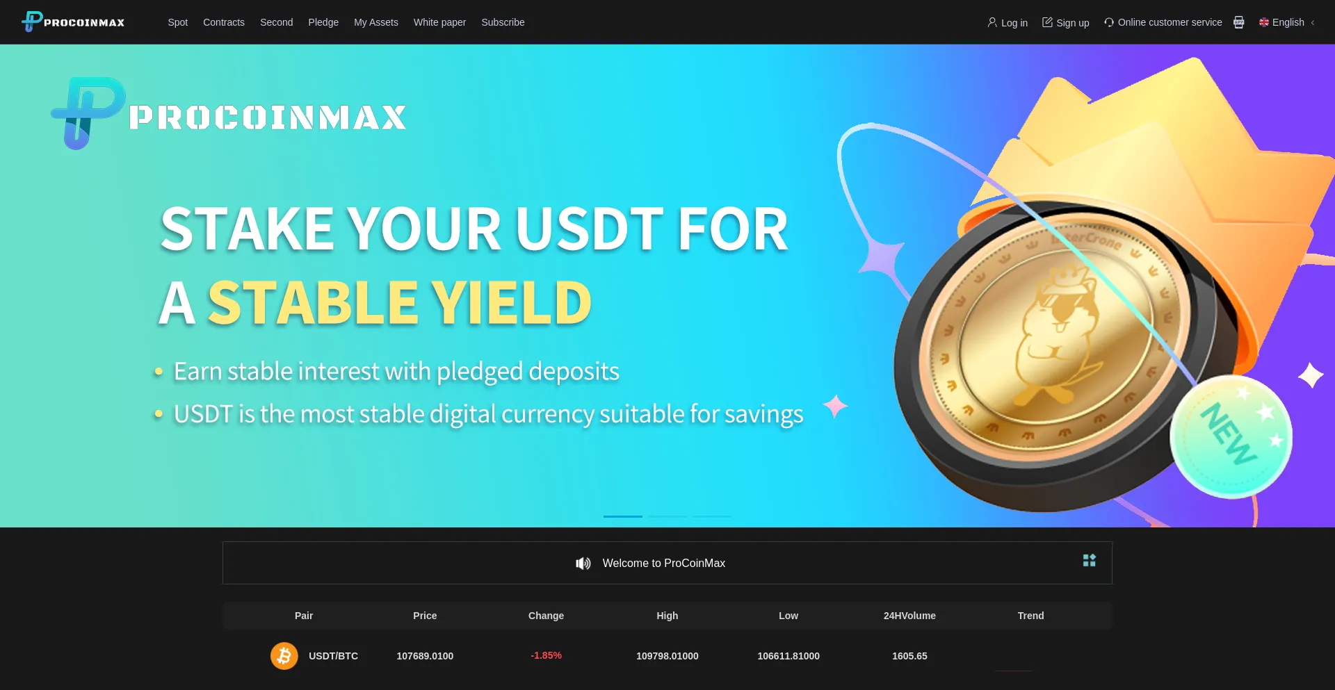Website screenshot of Procoinmax.com