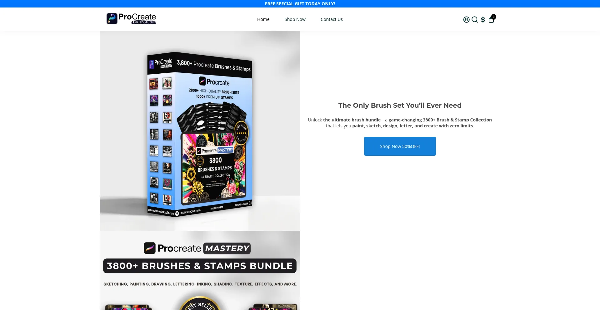 Website screenshot of Procreatebrushstudio.com