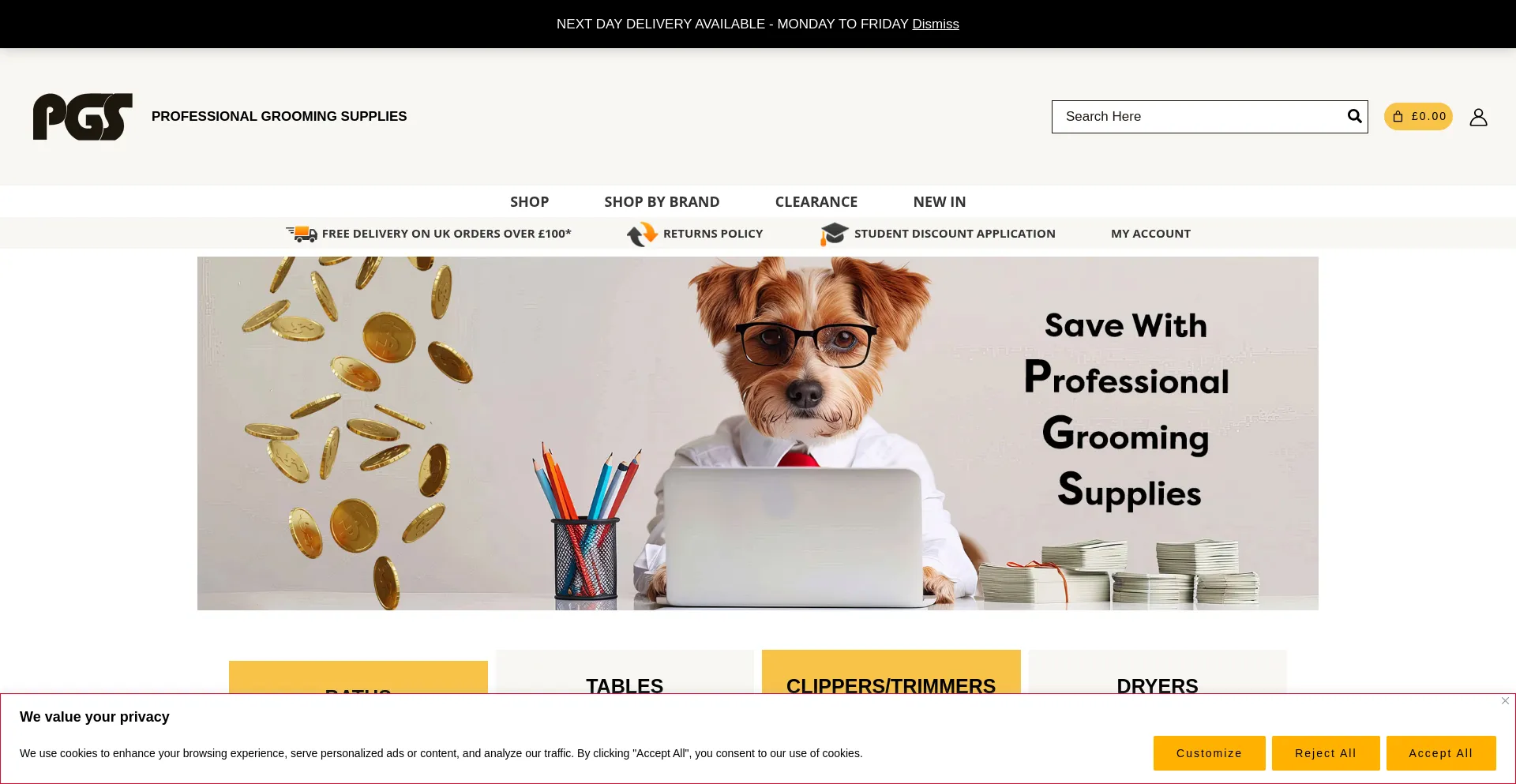 Website screenshot of Professionalgroomingsupplies.com
