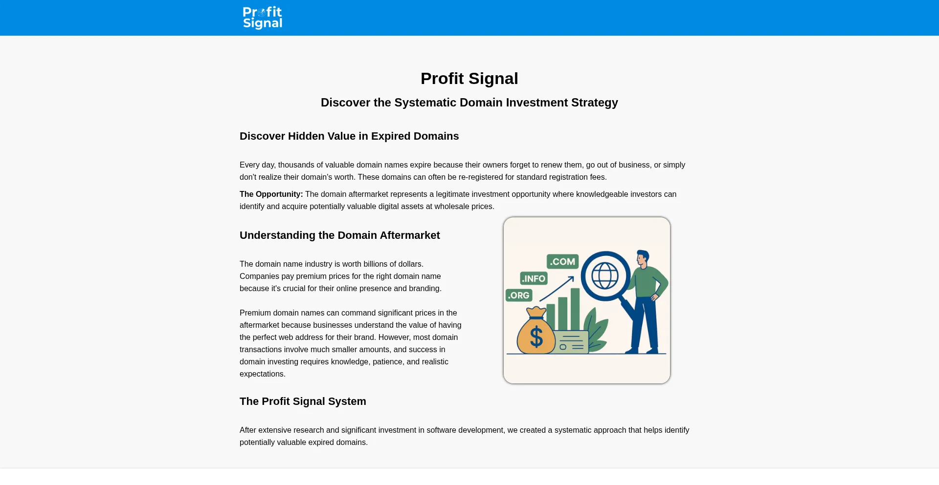 Website screenshot of Profitsignal.io