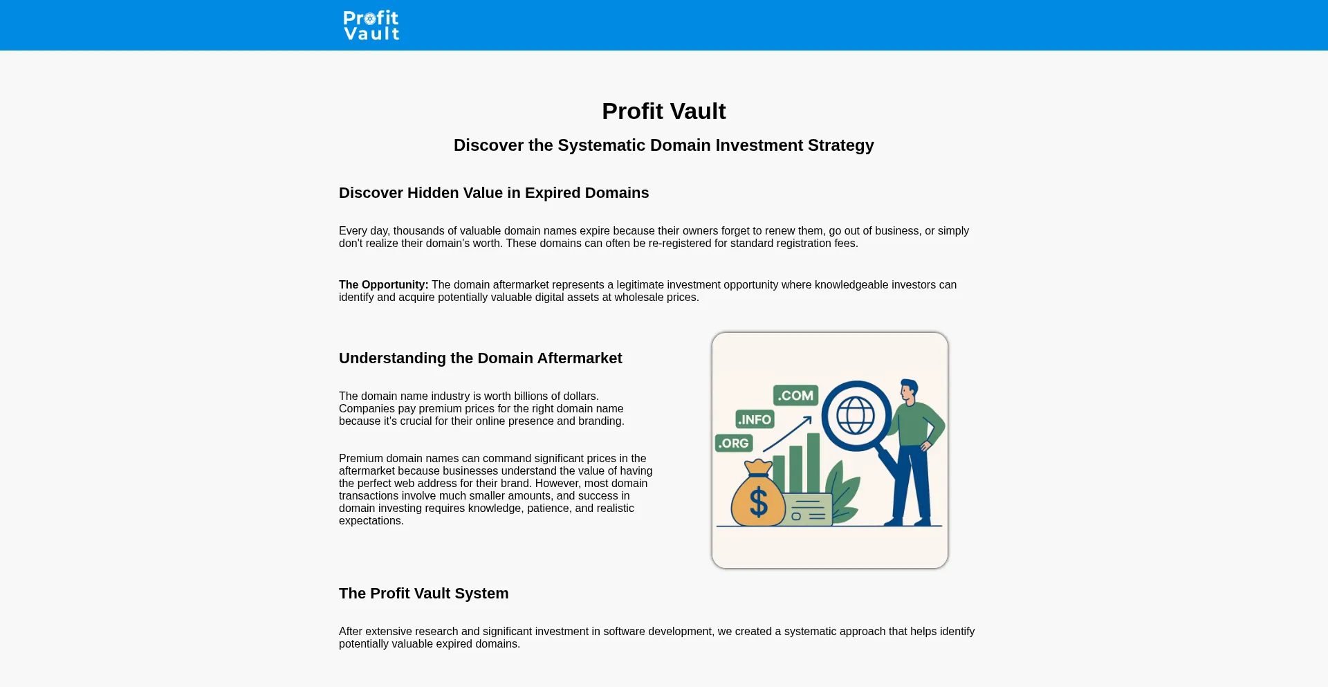 Website screenshot of Profitvault.co