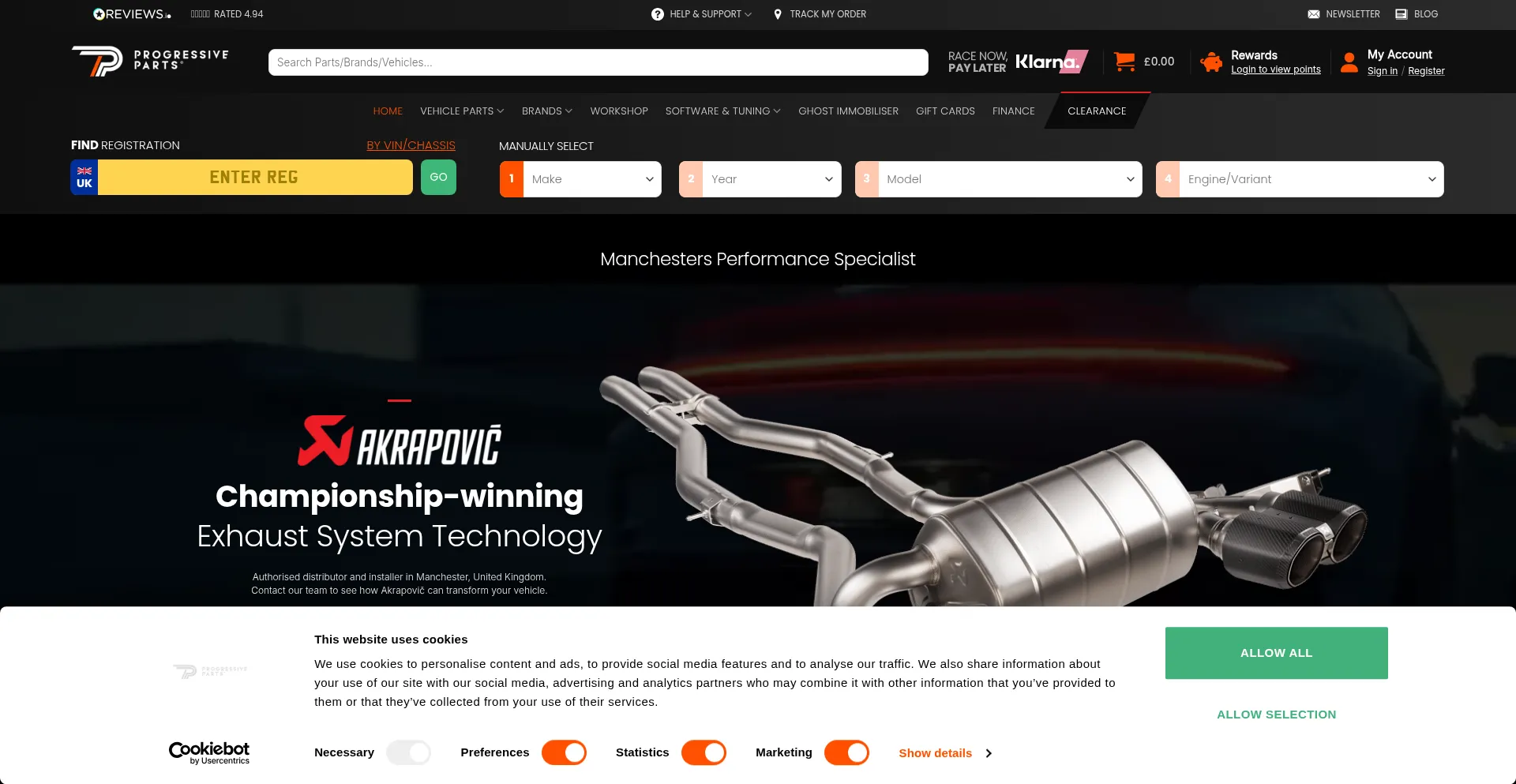 Website screenshot of Progressiveparts.com