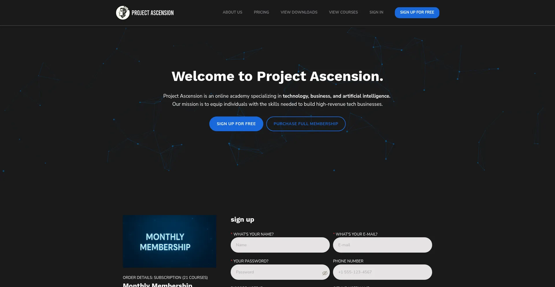 Projectascension.ai Screenshot