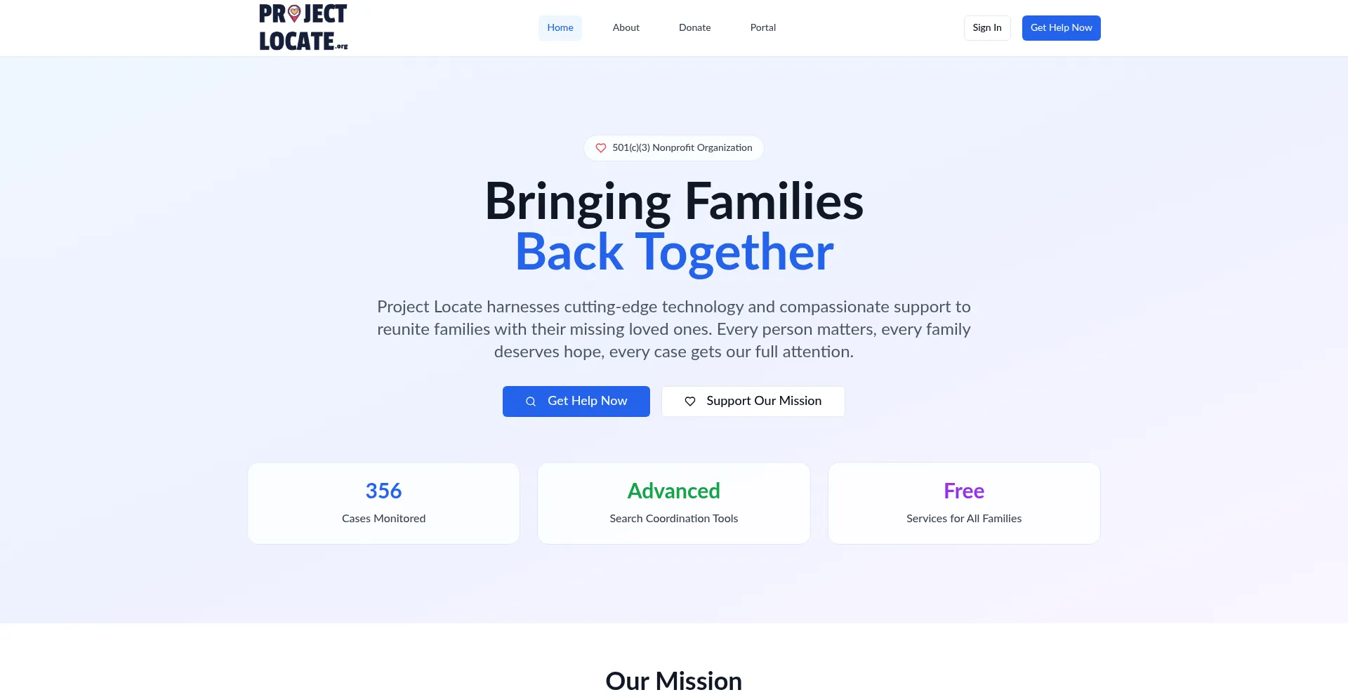 Website screenshot of Projectlocate.org