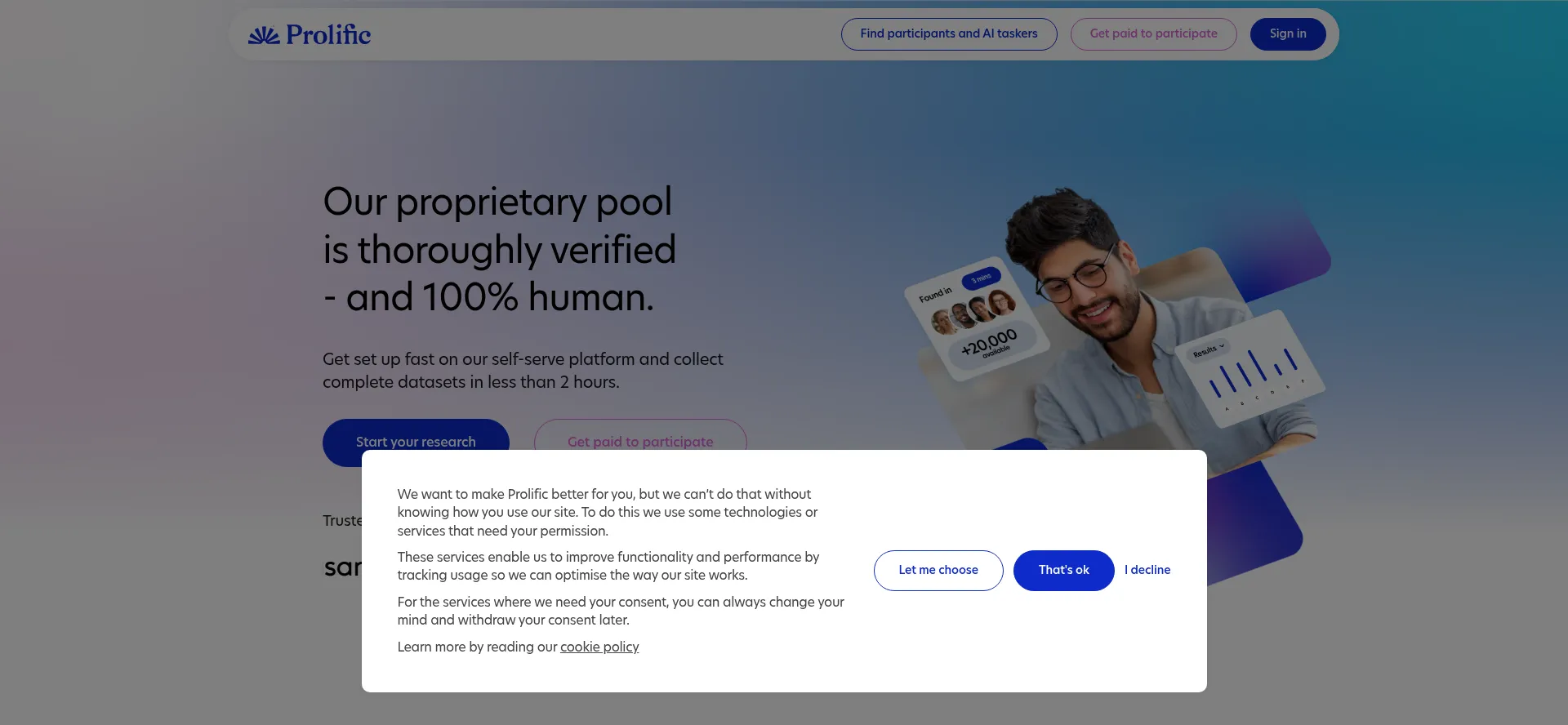 Website screenshot of Prolific.com