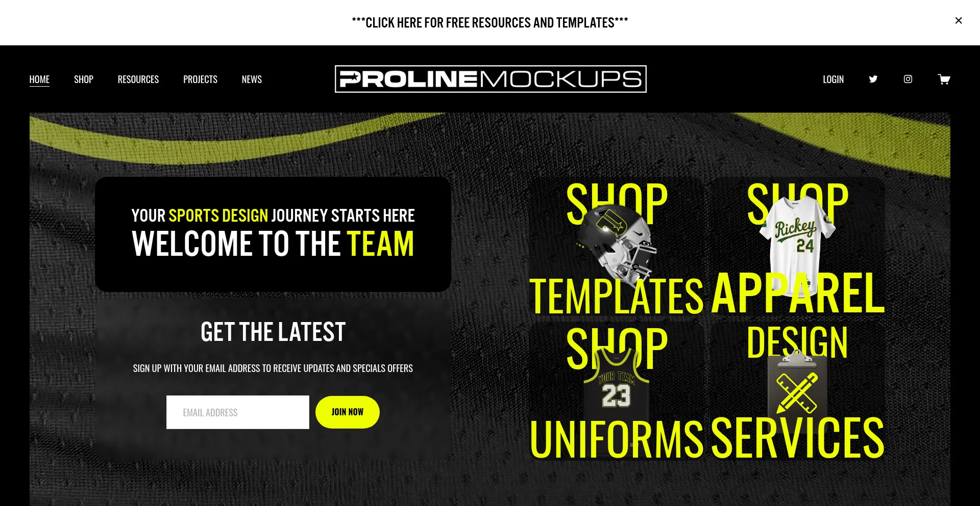 Website screenshot of Prolinemockups.com