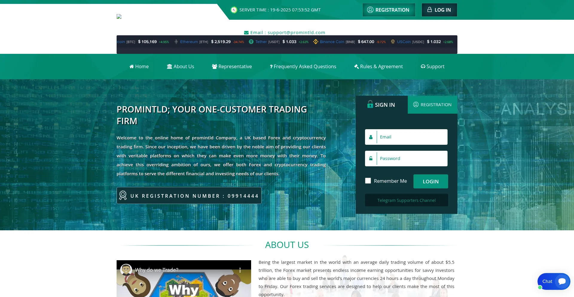 Website screenshot of Promintld.com
