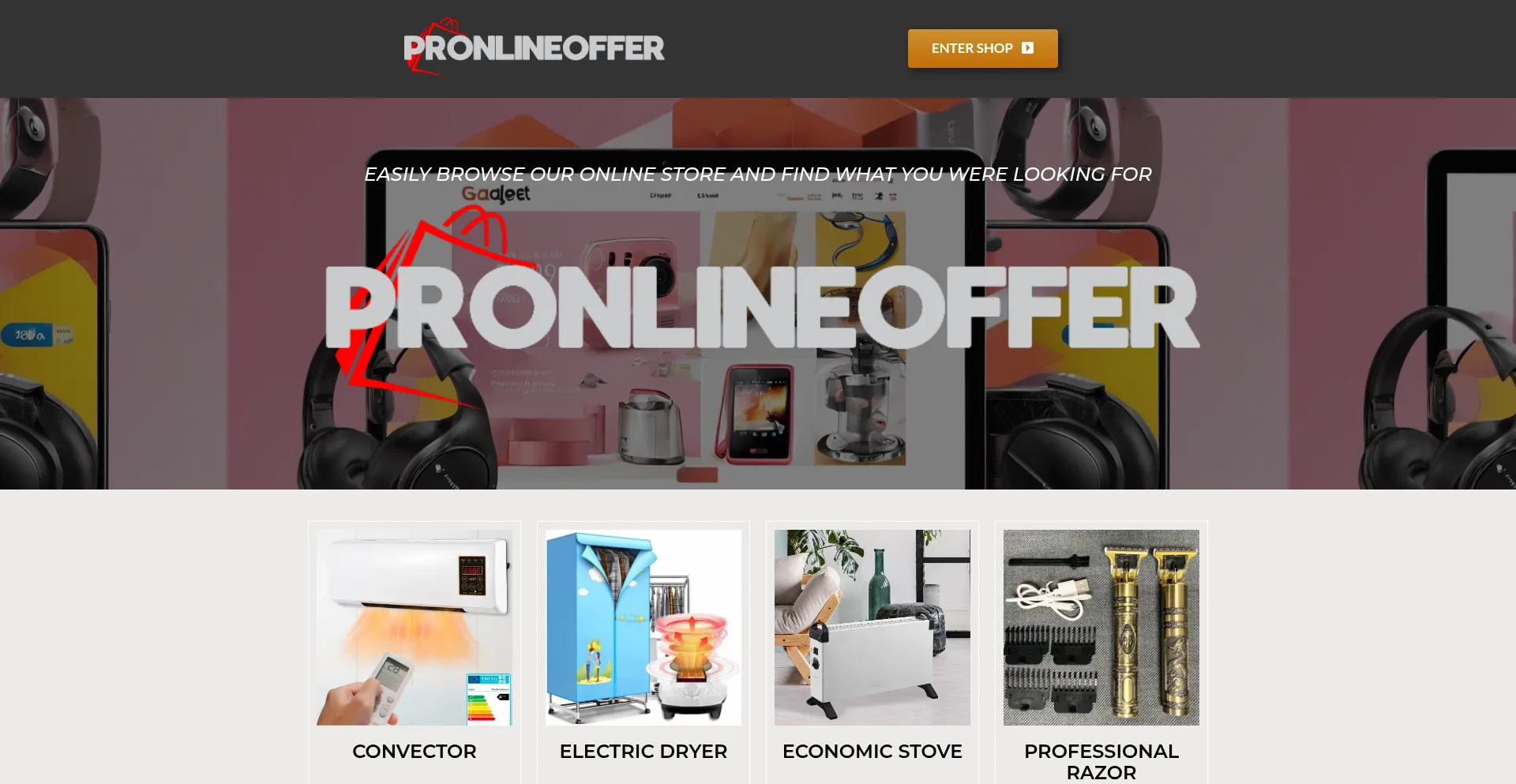 Website screenshot of Pronlineoffertstore.com