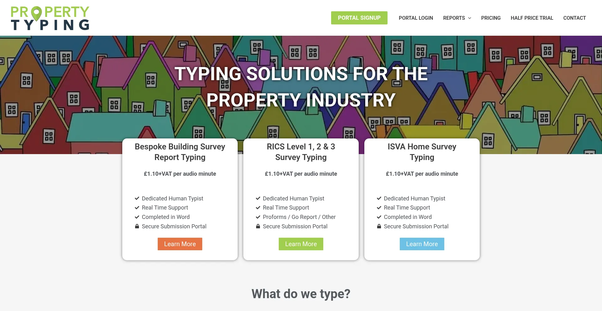 Website screenshot of Propertytyping.com