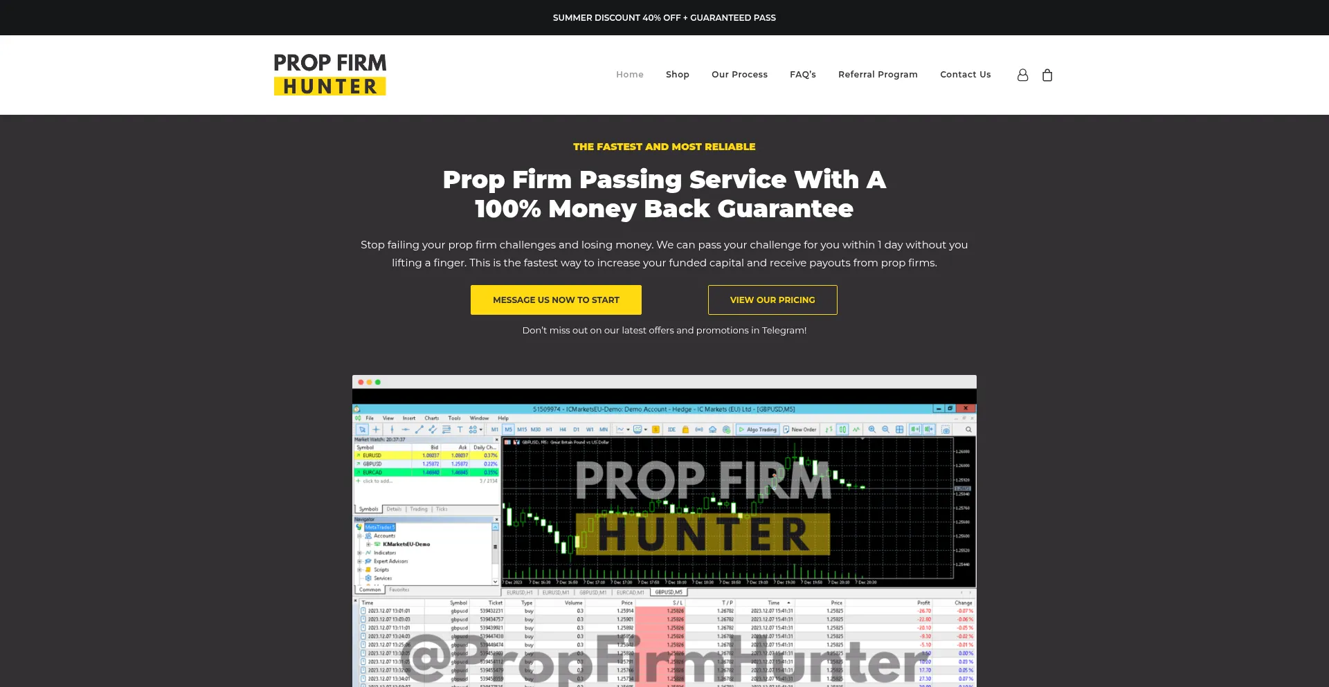 Website screenshot of Propfirmhunter.com