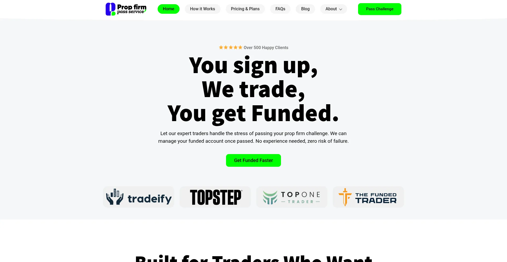 Website screenshot of Propfirmpassservice.com
