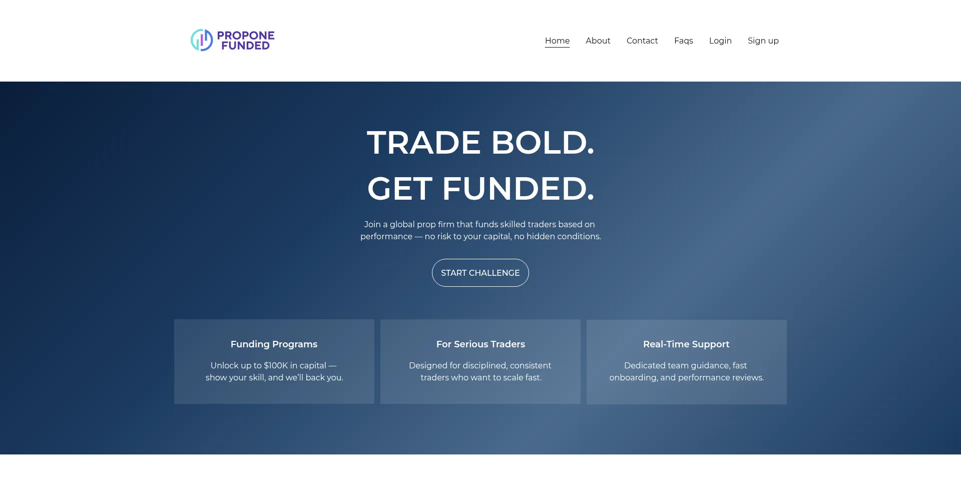 Website screenshot of Proponefunded.com