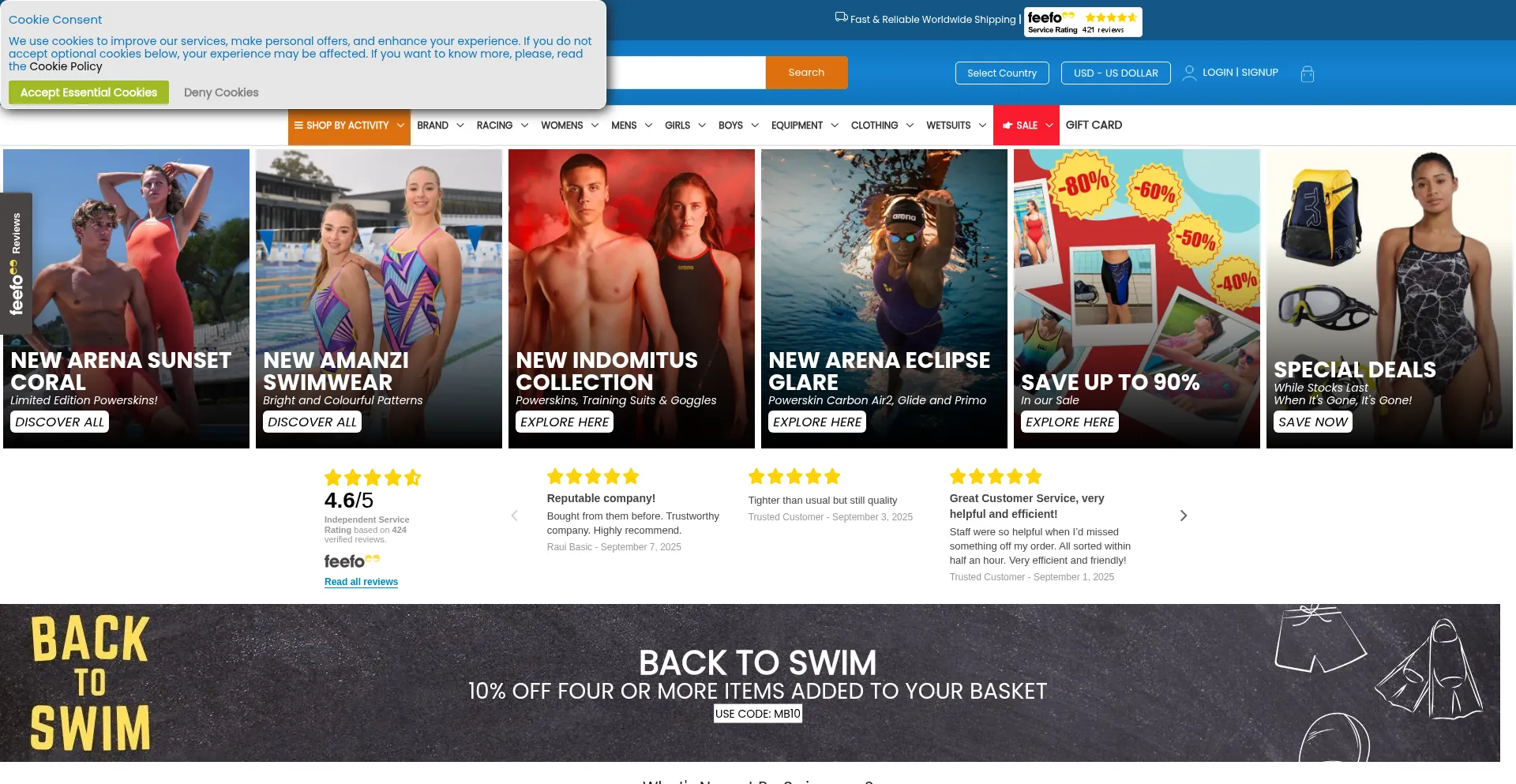 Website screenshot of Proswimwear.com