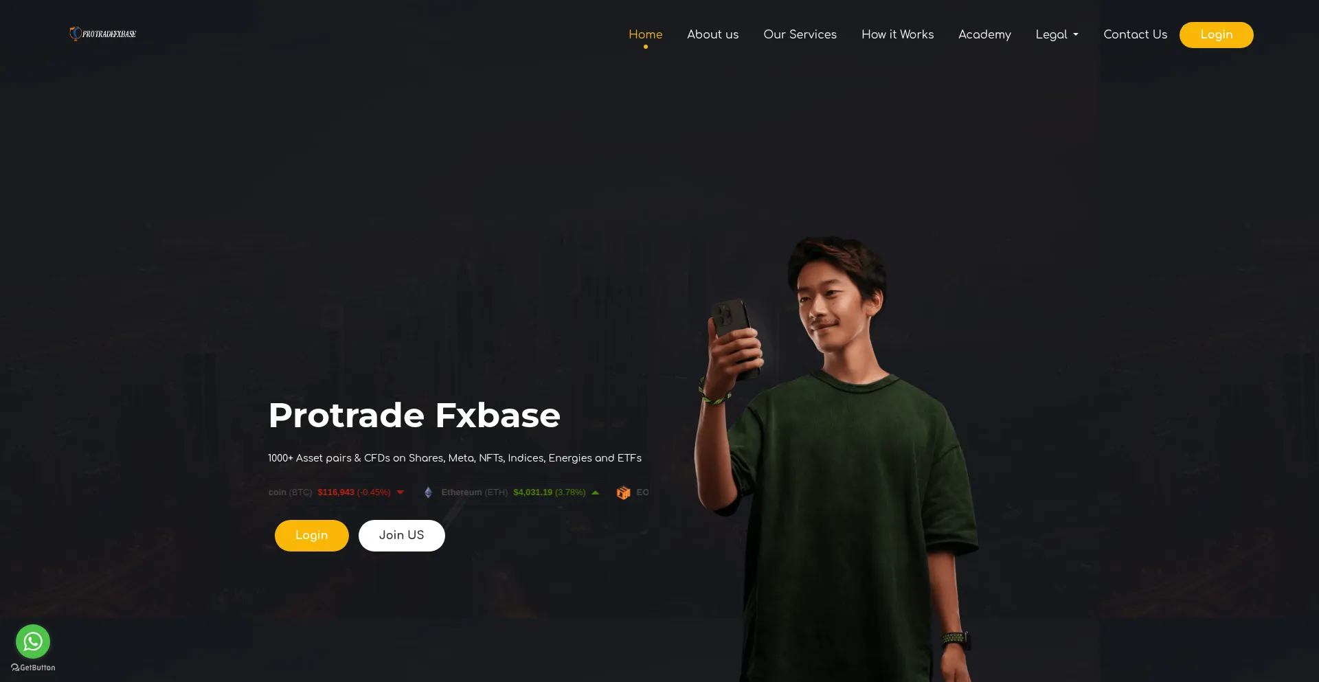 Website screenshot of Protradefxbase.com