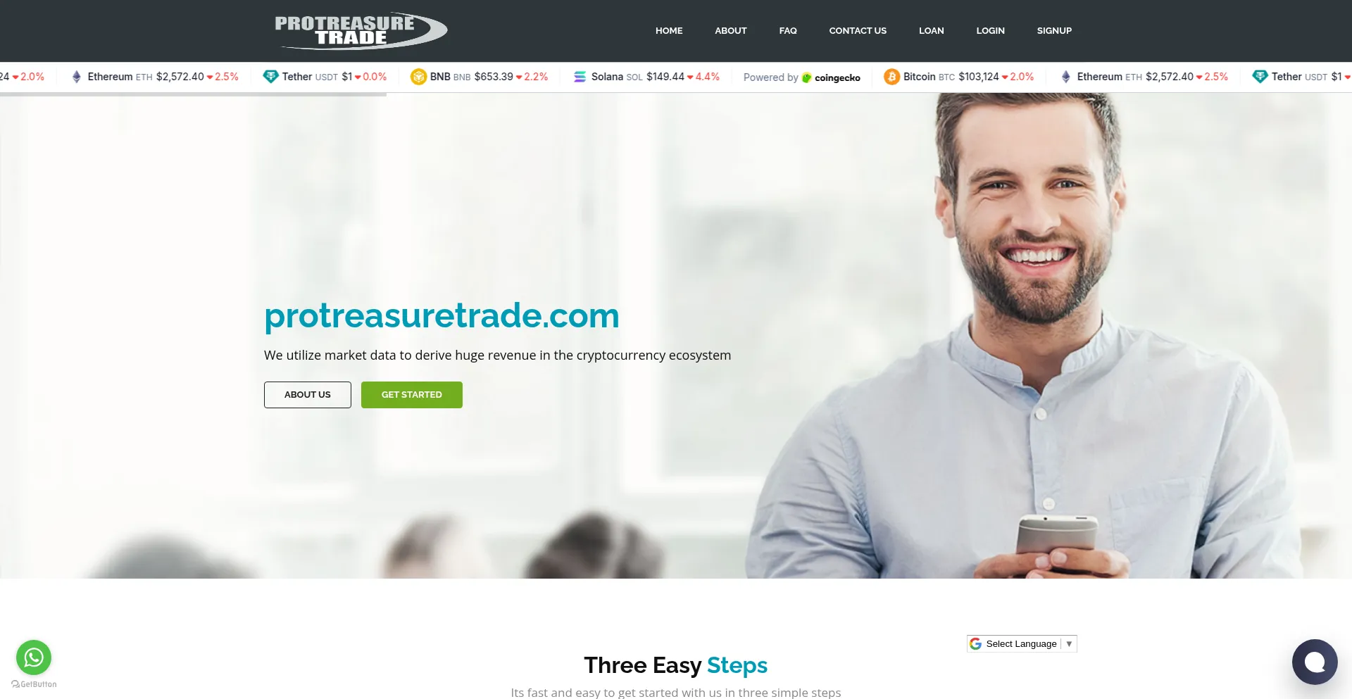 Website screenshot of Protreasuretrade.com