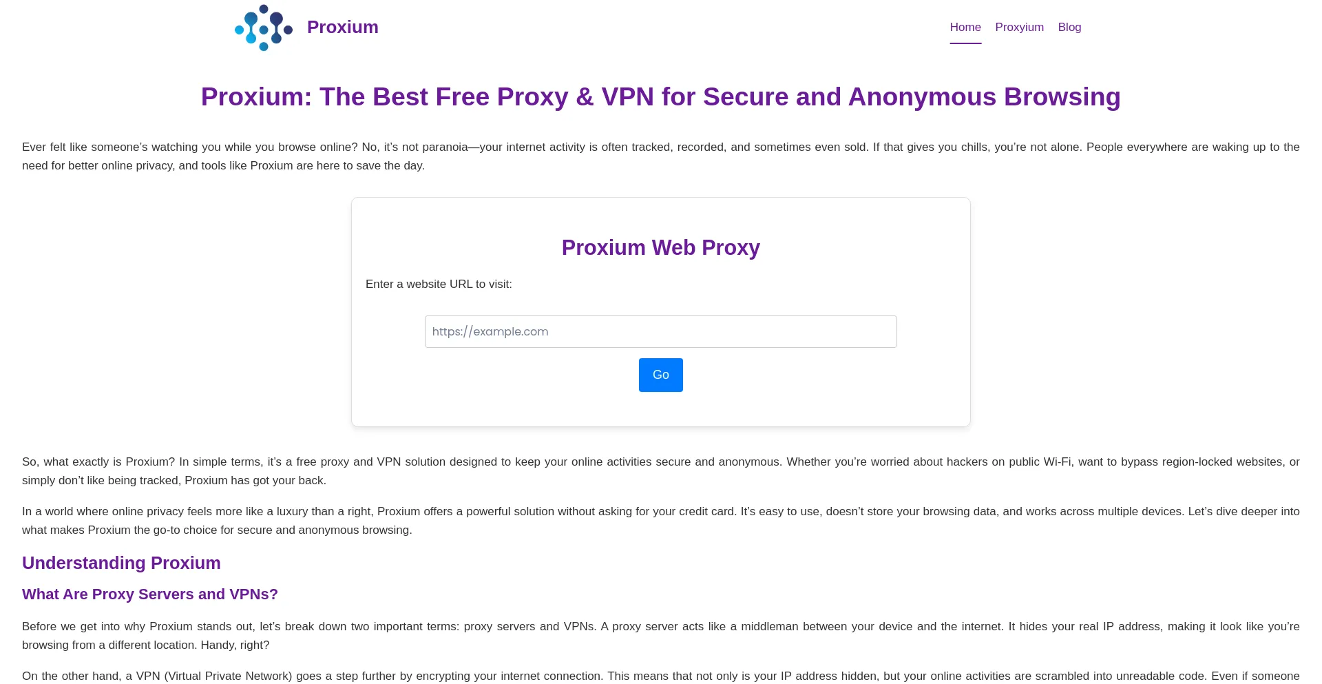 Website screenshot of Proxium.pro