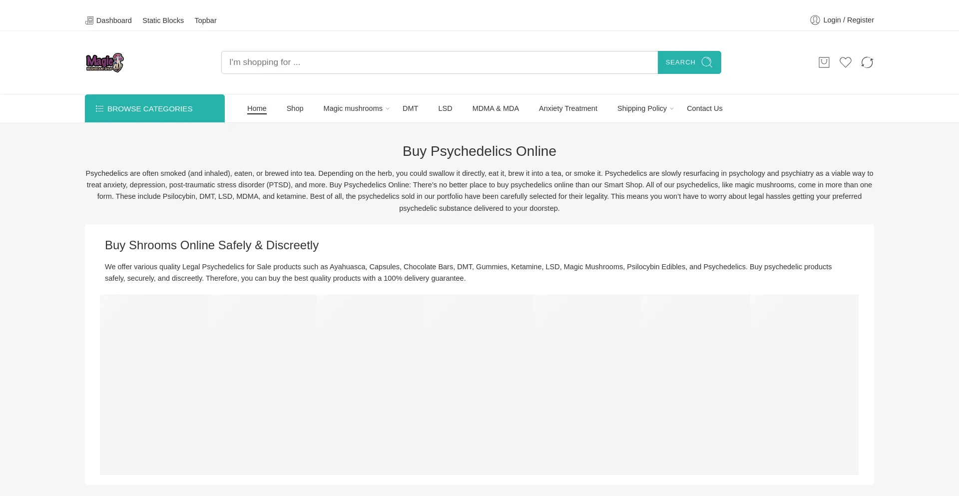 Website screenshot of Psychedelicmushroomsdispensary.com